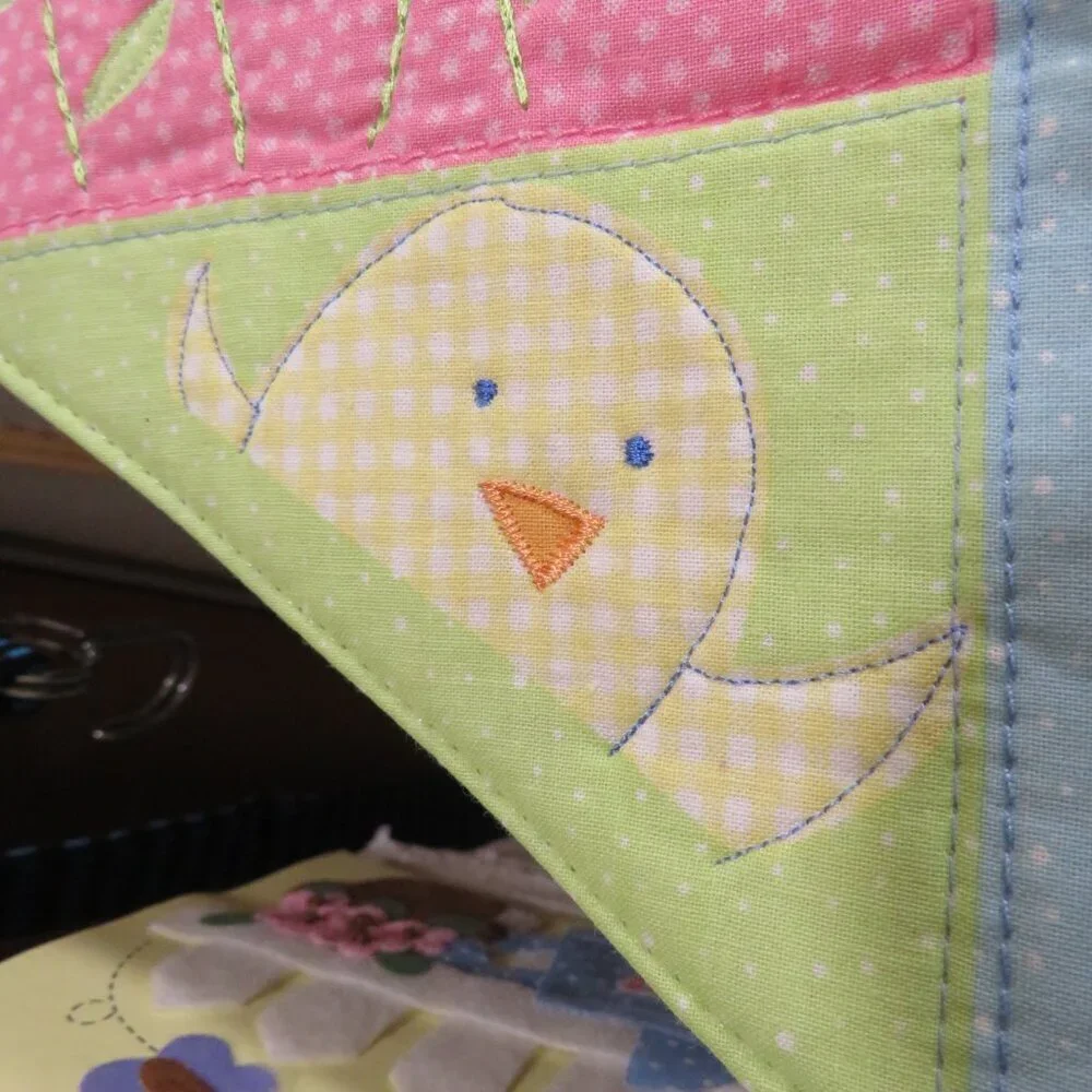 Spring Easter Rabbit Quilted Table Runner by Blossoms & Blossoms cotton pastel